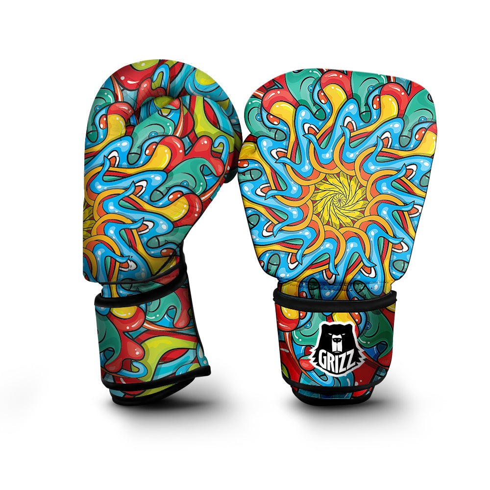 Multicolor Psychedelic Hippie Print Boxing Gloves-grizzshop