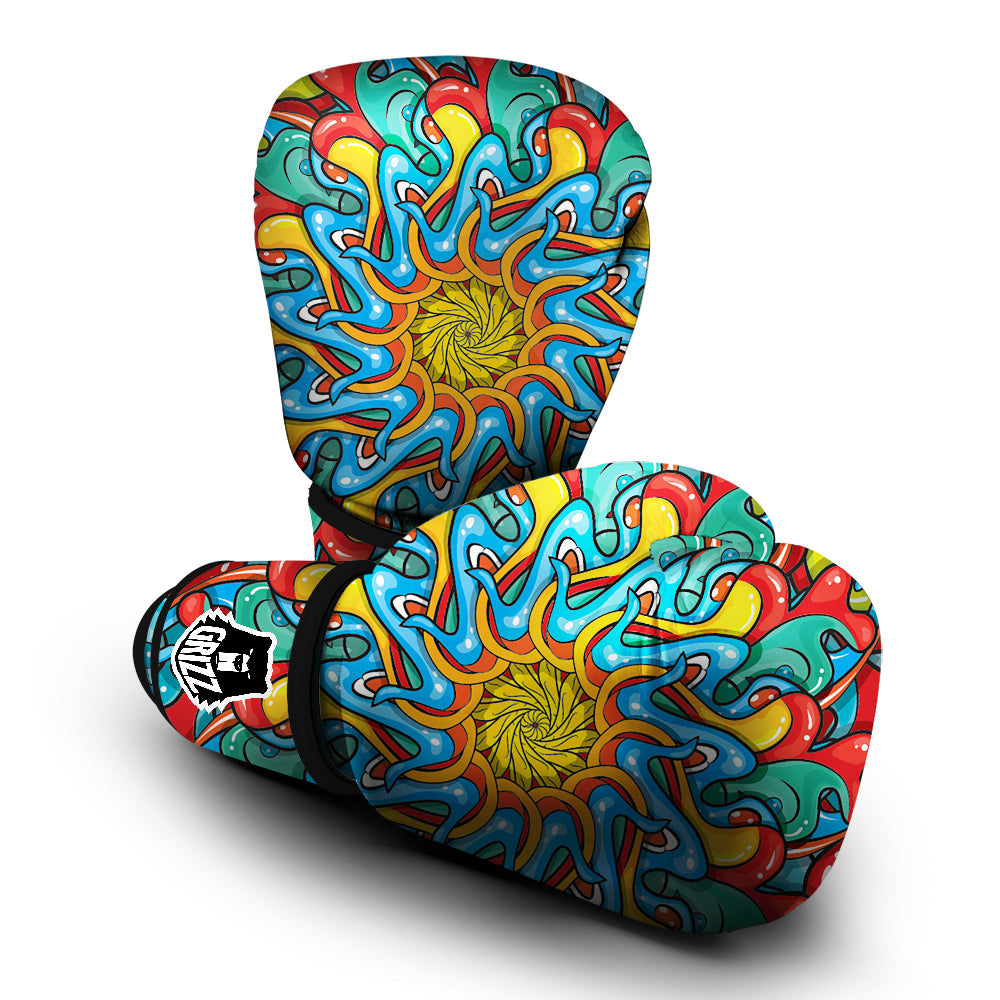 Multicolor Psychedelic Hippie Print Boxing Gloves-grizzshop