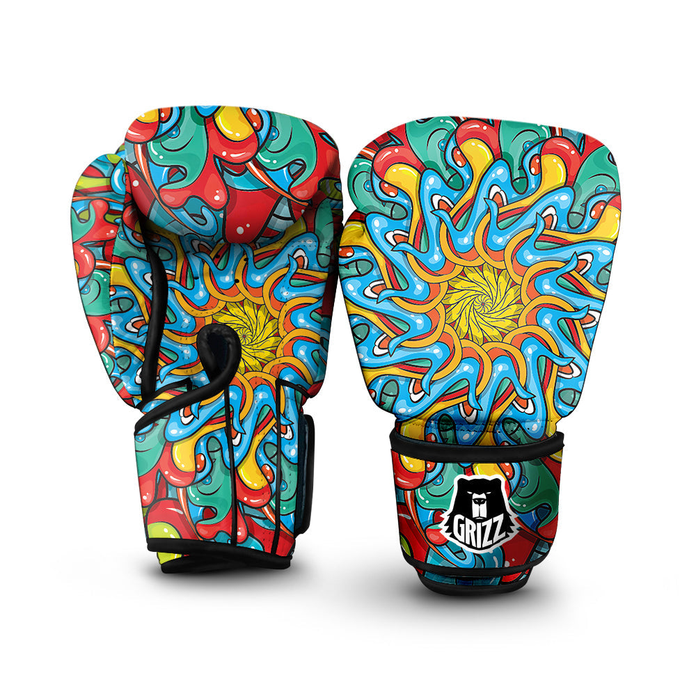 Multicolor Psychedelic Hippie Print Boxing Gloves-grizzshop
