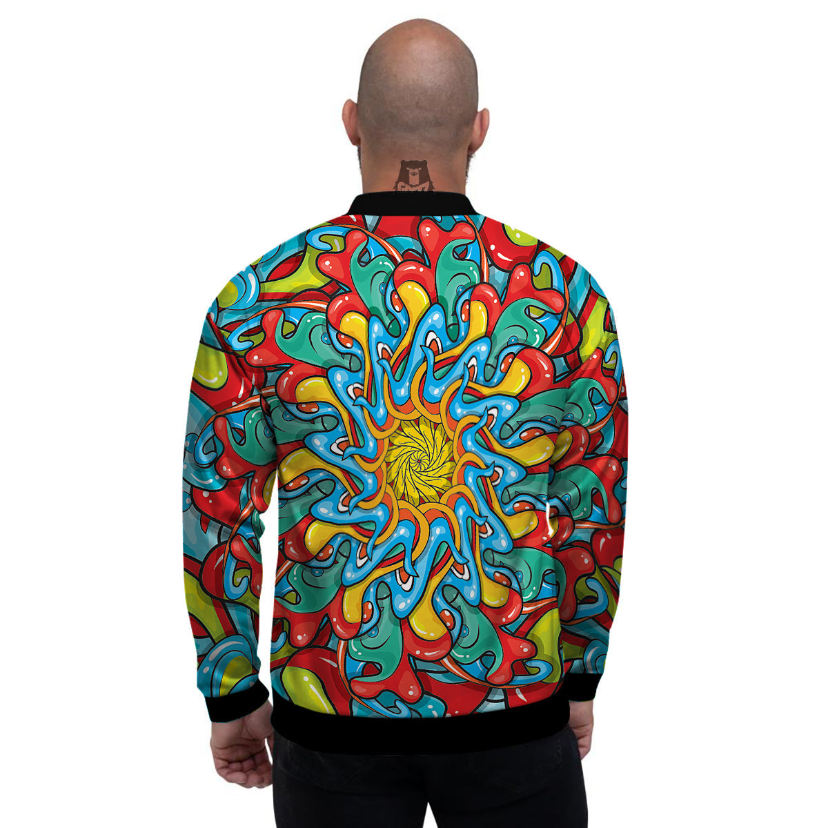 Multicolor Psychedelic Hippie Print Men's Bomber Jacket-grizzshop