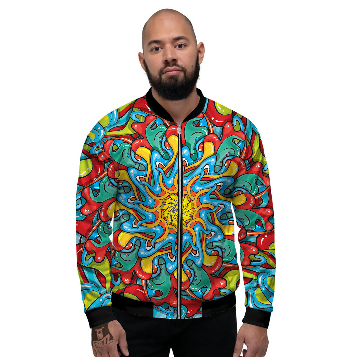 Multicolor Psychedelic Hippie Print Men's Bomber Jacket-grizzshop