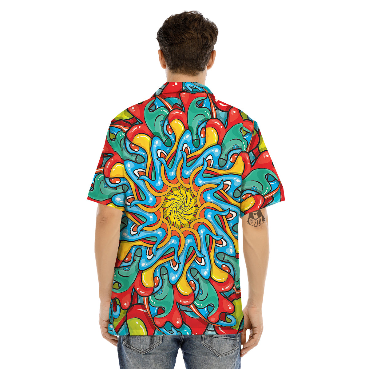 Multicolor Psychedelic Hippie Print Men's Hawaiian Shirt-grizzshop