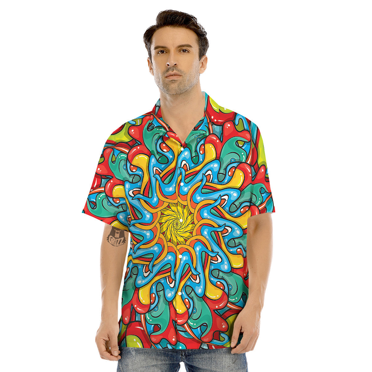 Multicolor Psychedelic Hippie Print Men's Hawaiian Shirt-grizzshop
