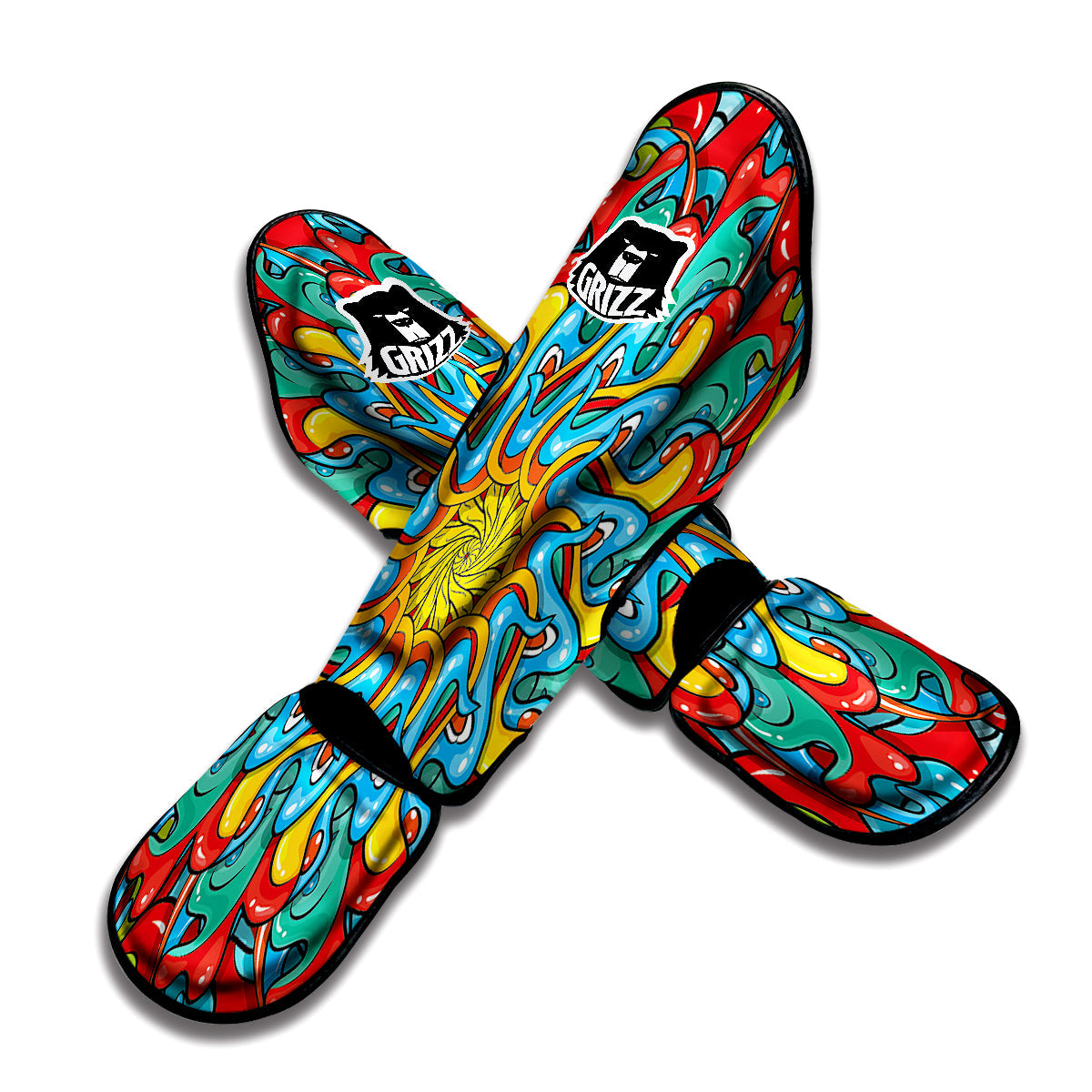 Multicolor Psychedelic Hippie Print Muay Thai Shin Guards-grizzshop