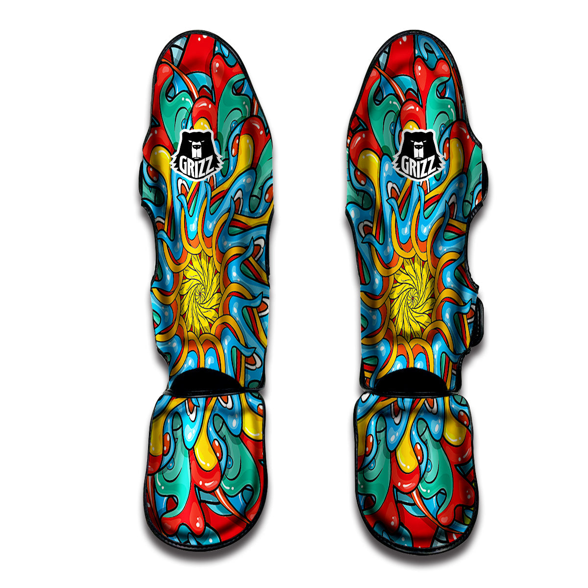Multicolor Psychedelic Hippie Print Muay Thai Shin Guards-grizzshop