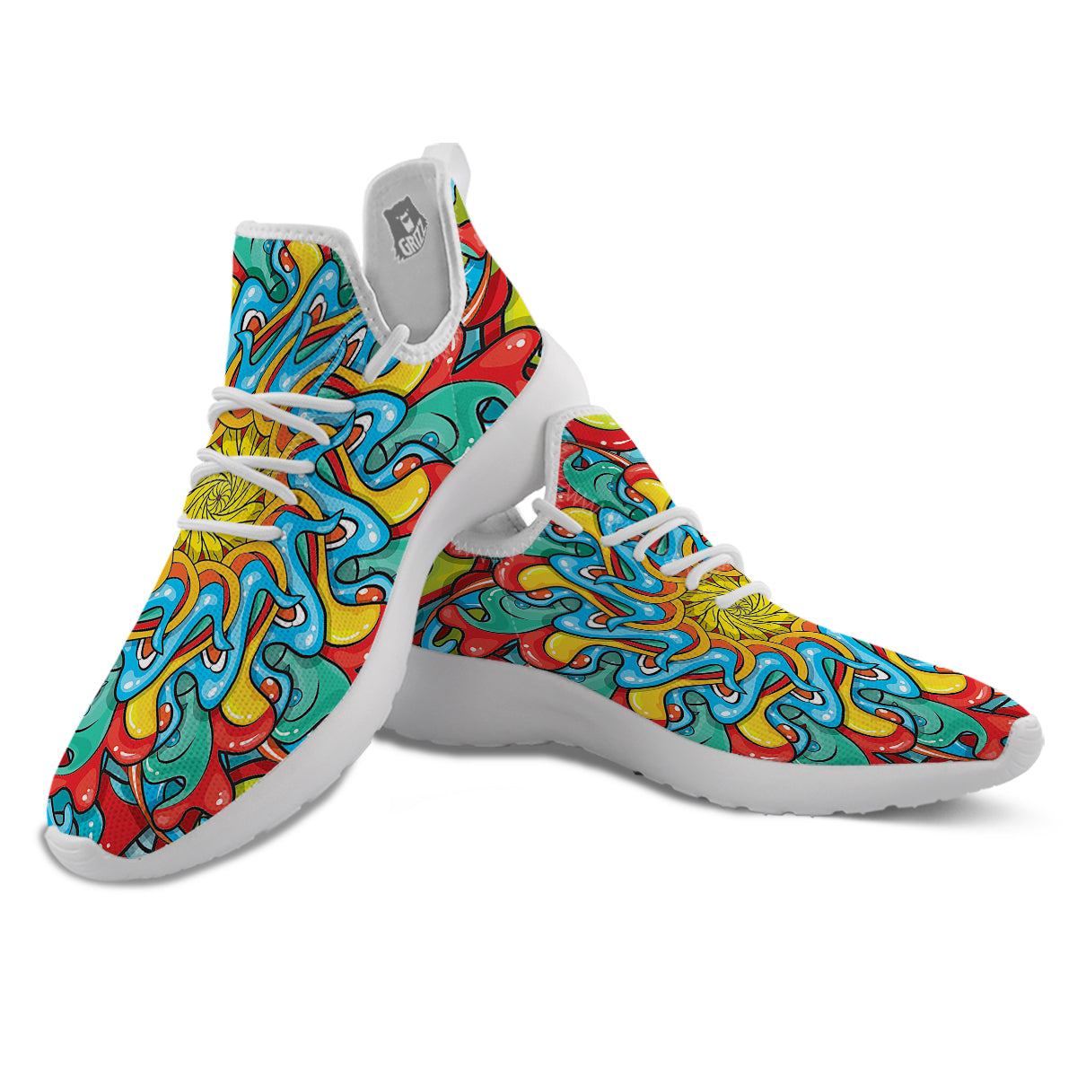 Multicolor Psychedelic Hippie Print White Athletic Shoes-grizzshop
