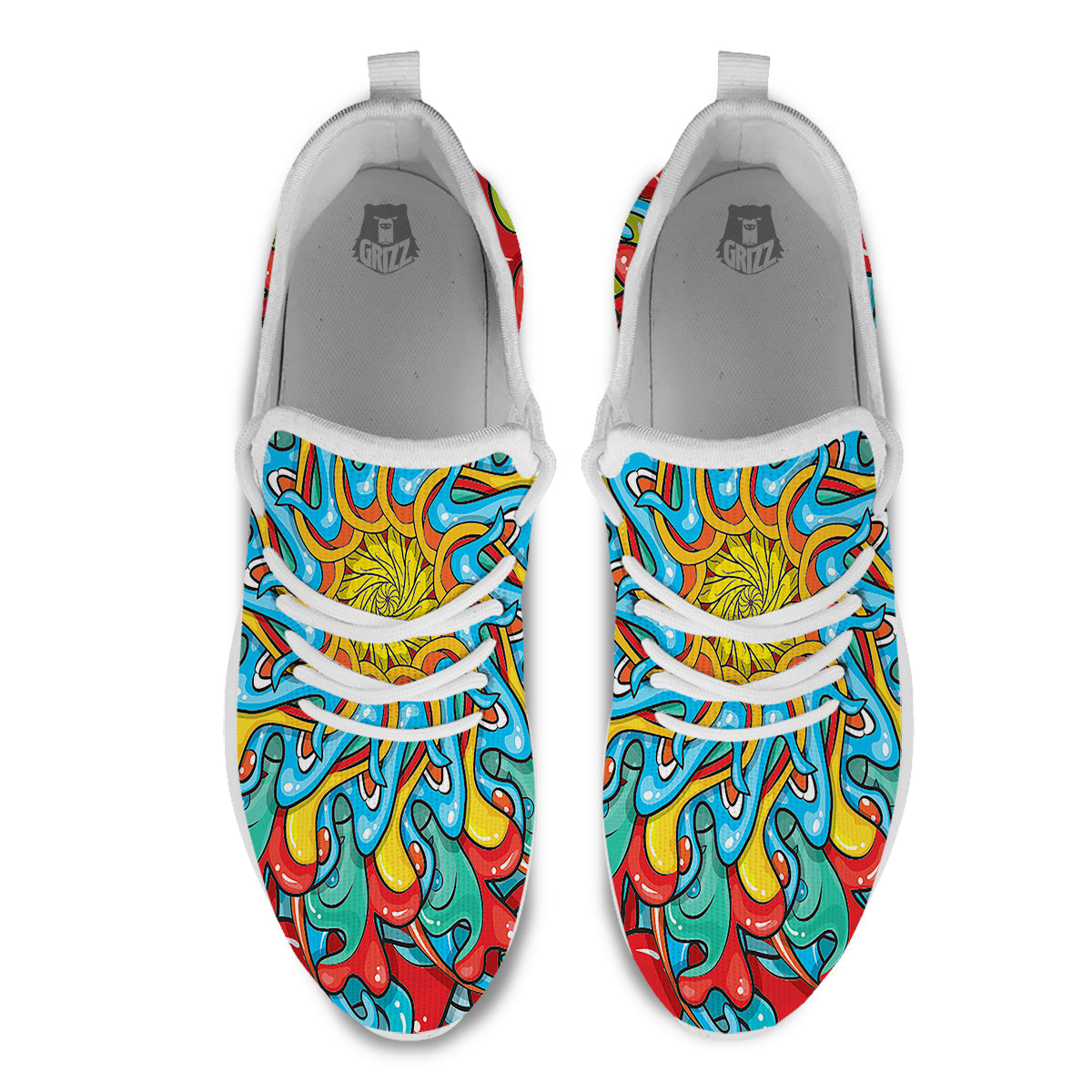 Multicolor Psychedelic Hippie Print White Athletic Shoes-grizzshop
