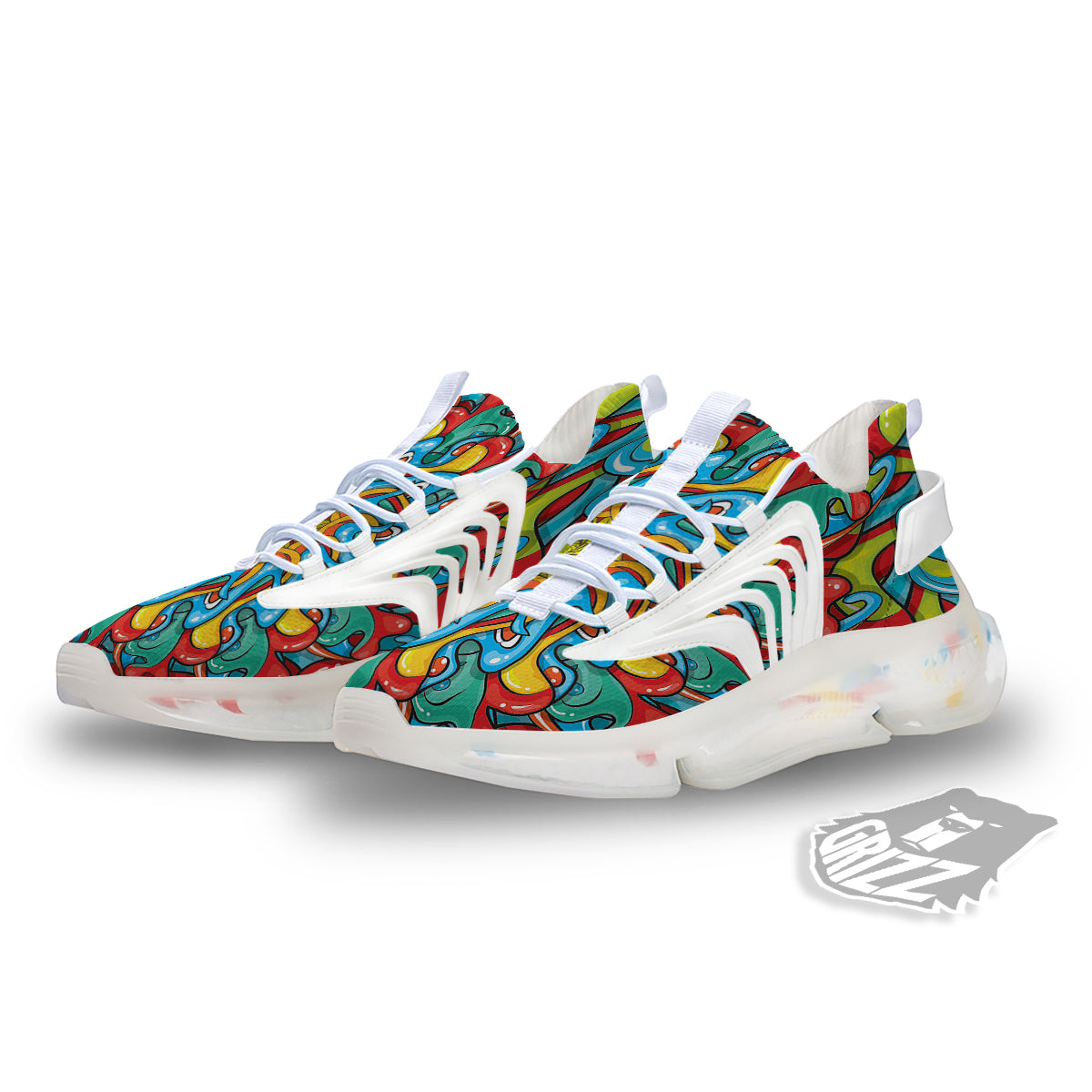Multicolor Psychedelic Hippie Print White Gym Shoes-grizzshop