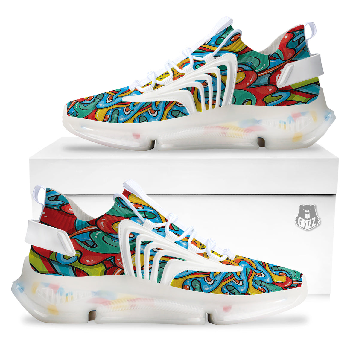 Multicolor Psychedelic Hippie Print White Gym Shoes-grizzshop