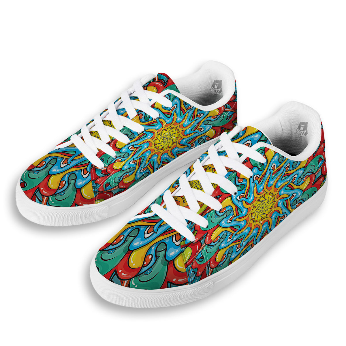 Multicolor Psychedelic Hippie Print White Low Top Sneakers-grizzshop