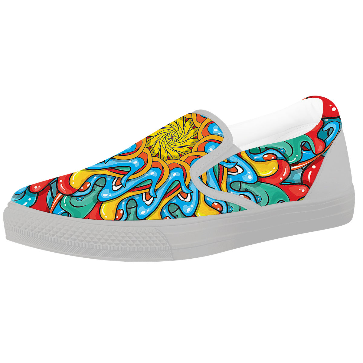 Multicolor Psychedelic Hippie Print White Slip On Shoes-grizzshop