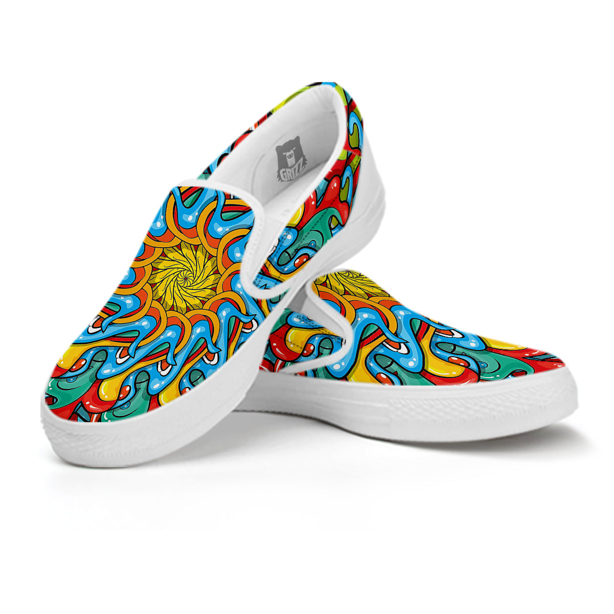 Multicolor Psychedelic Hippie Print White Slip On Shoes-grizzshop