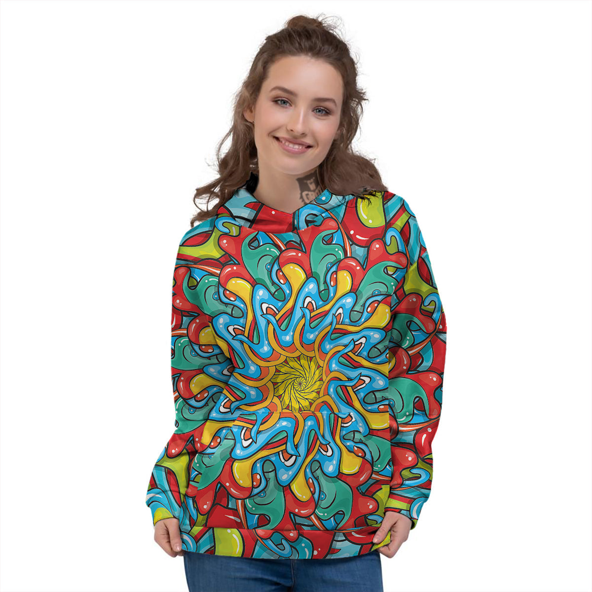 Multicolor Psychedelic Hippie Print Women's Hoodie-grizzshop