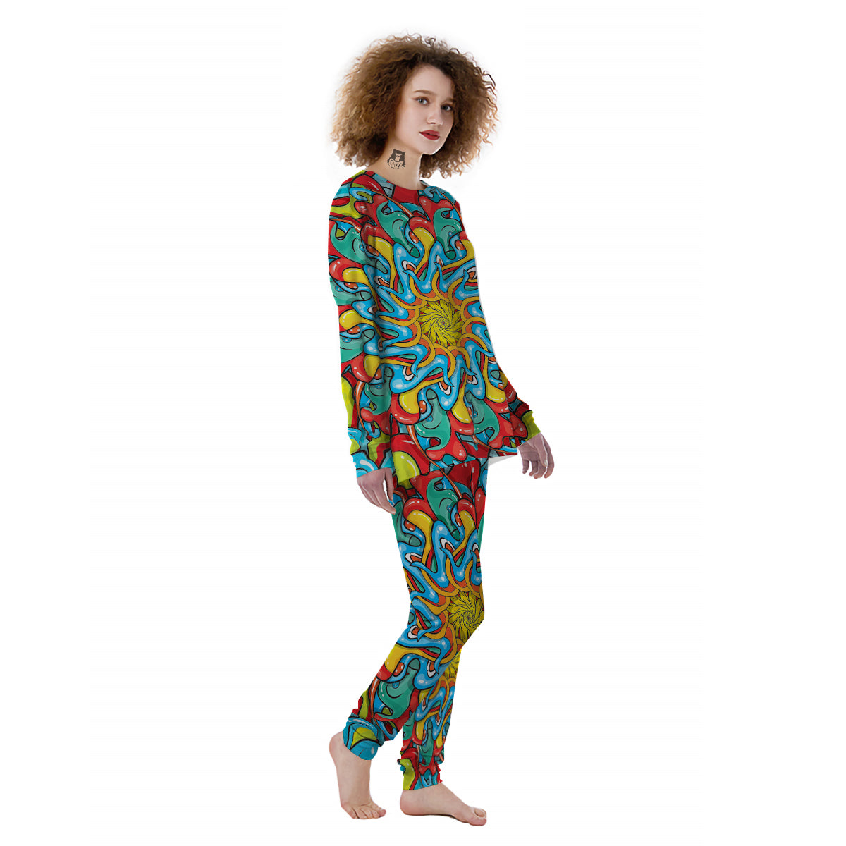 Multicolor Psychedelic Hippie Print Women's Pajamas-grizzshop