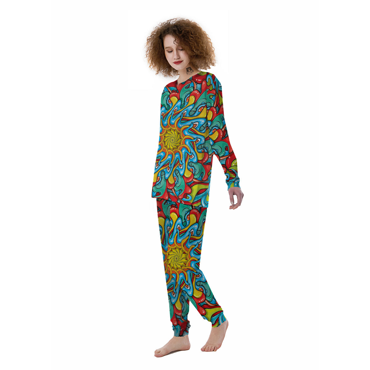 Multicolor Psychedelic Hippie Print Women's Pajamas-grizzshop