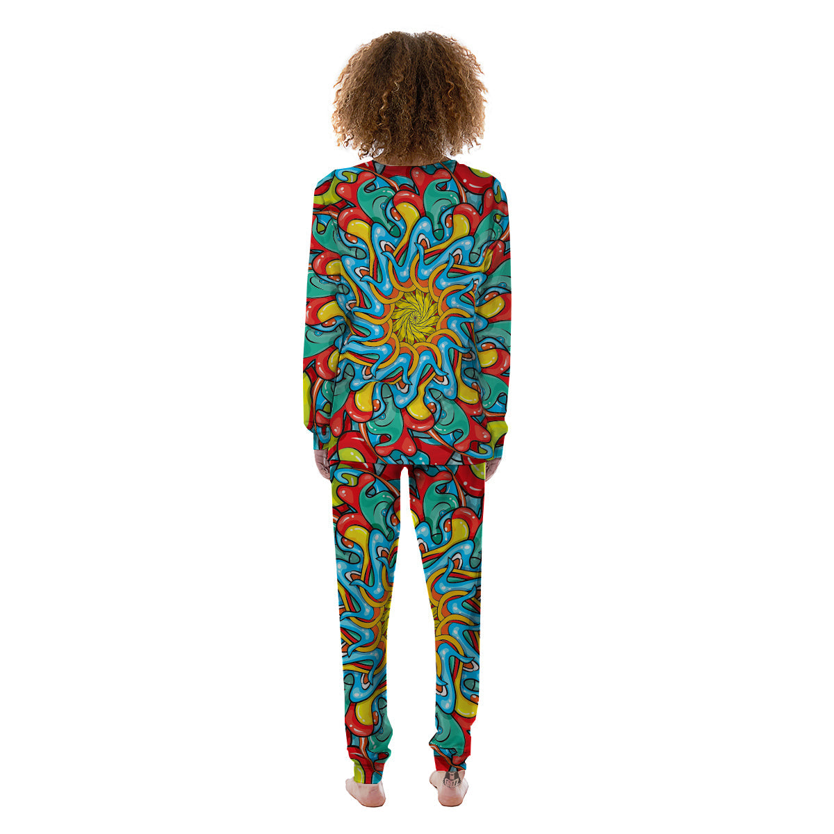 Multicolor Psychedelic Hippie Print Women's Pajamas-grizzshop