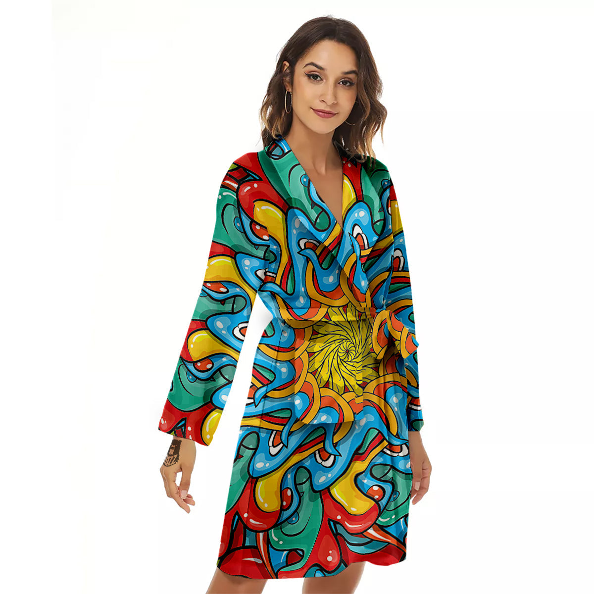 Multicolor Psychedelic Hippie Print Women's Robe-grizzshop