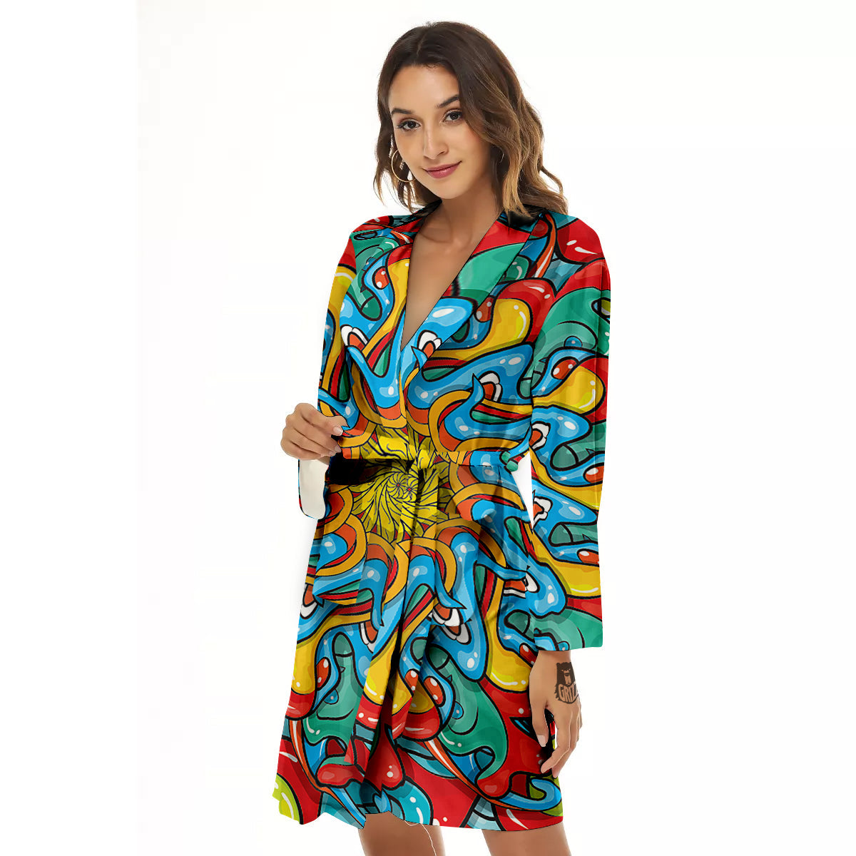 Multicolor Psychedelic Hippie Print Women's Robe-grizzshop