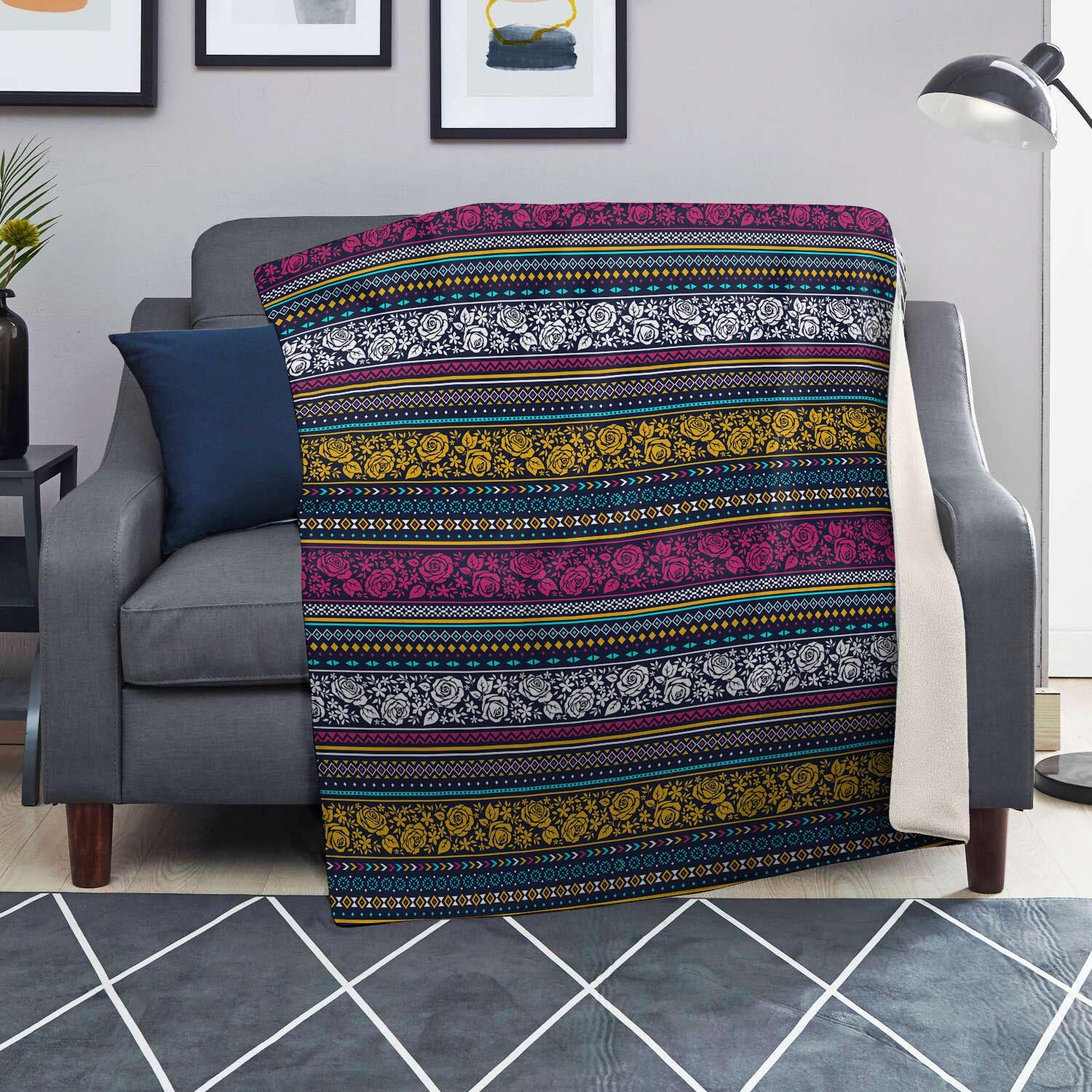 Multicolor Rose Floral Abstract Tribal Aztec Blanket-grizzshop
