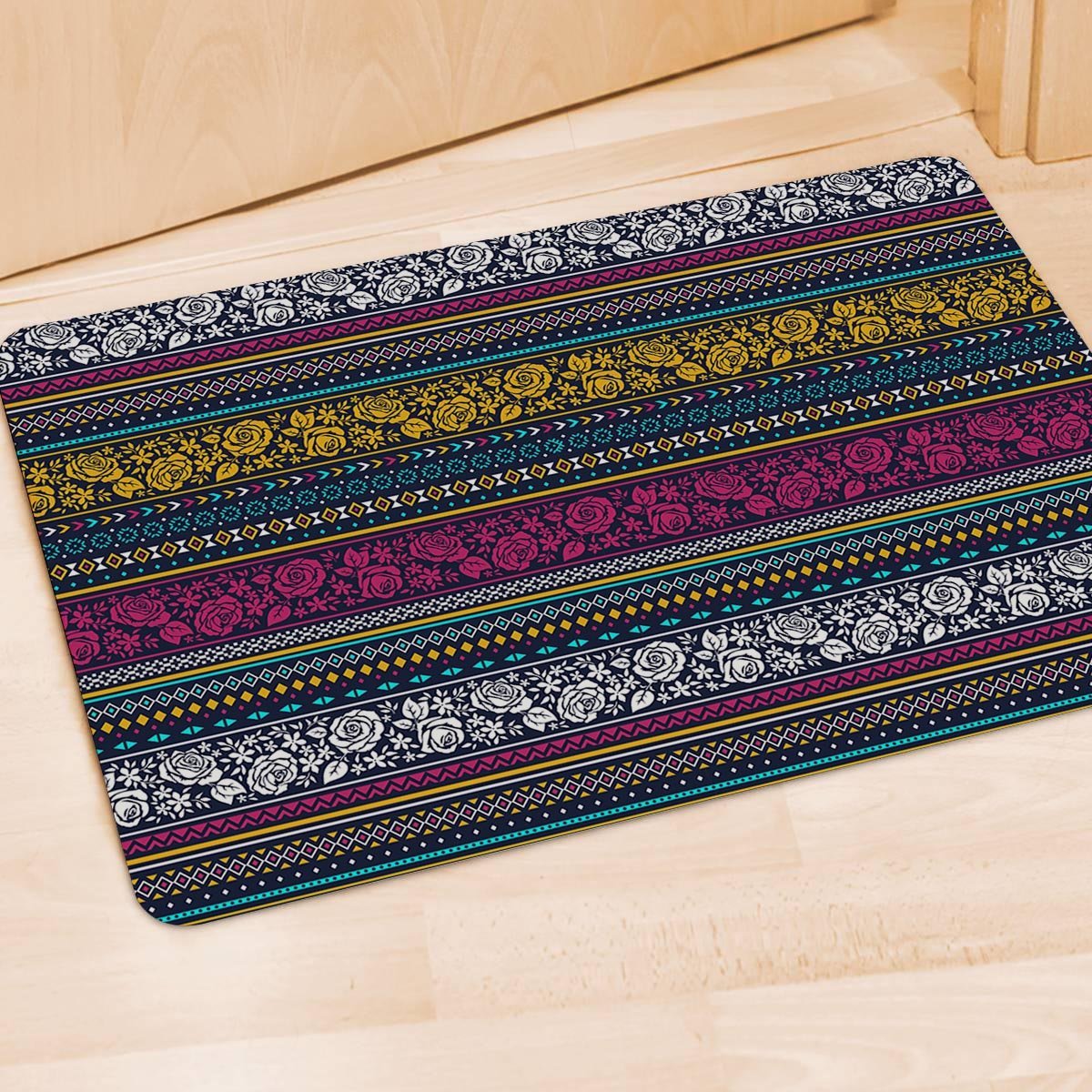 Multicolor Rose Floral Abstract Tribal Aztec Door Mat-grizzshop