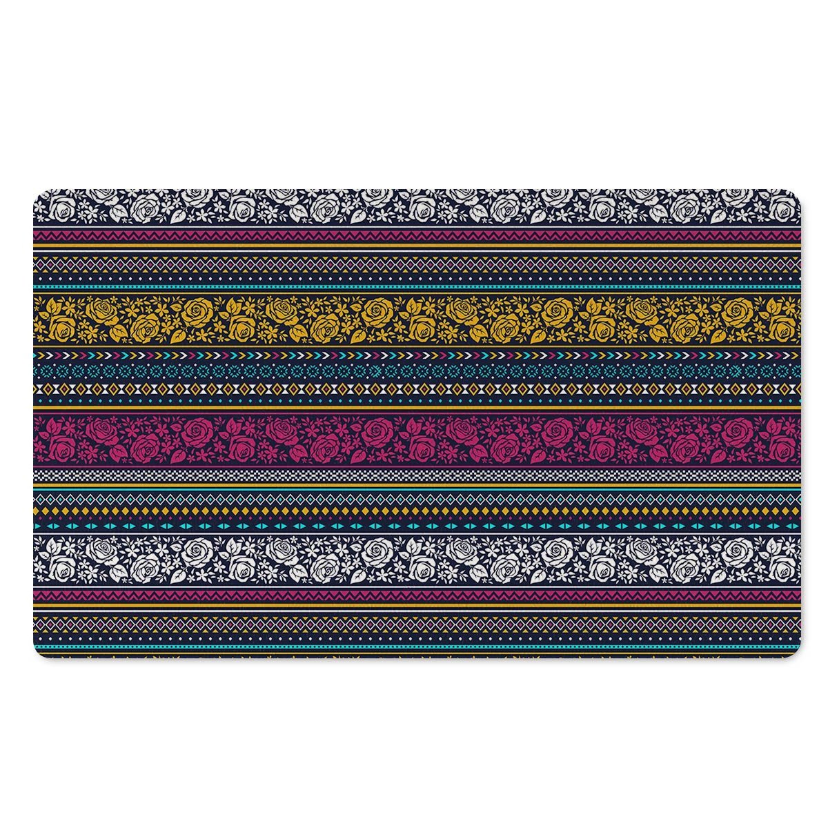 Multicolor Rose Floral Abstract Tribal Aztec Door Mat-grizzshop