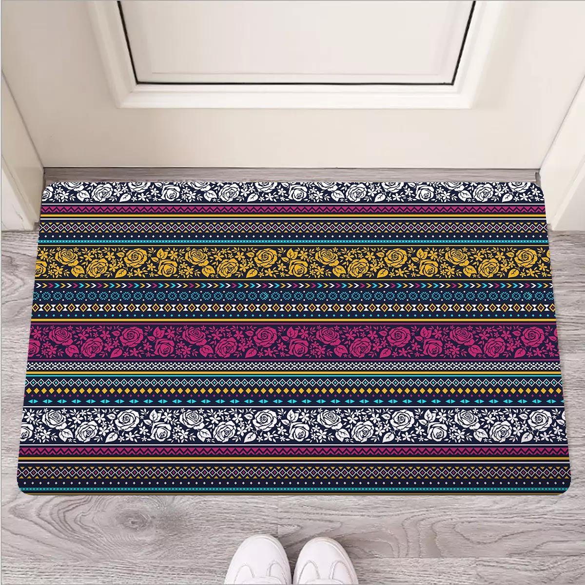 Multicolor Rose Floral Abstract Tribal Aztec Door Mat-grizzshop