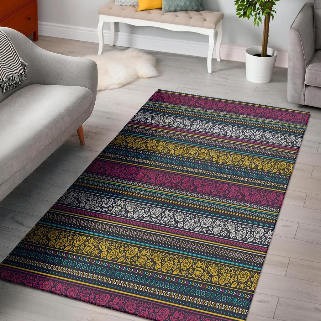 Multicolor Rose Floral Abstract Tribal Aztec Floor Mat-grizzshop