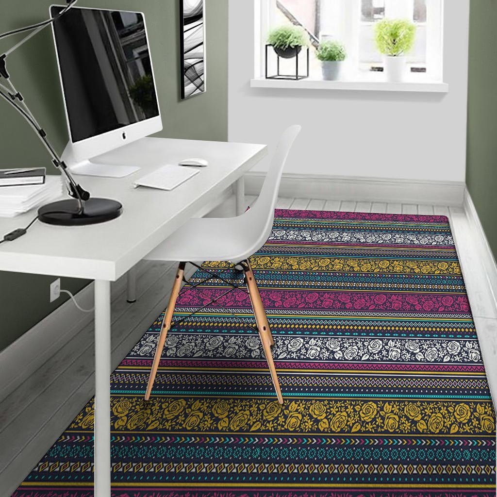 Multicolor Rose Floral Abstract Tribal Aztec Floor Mat-grizzshop