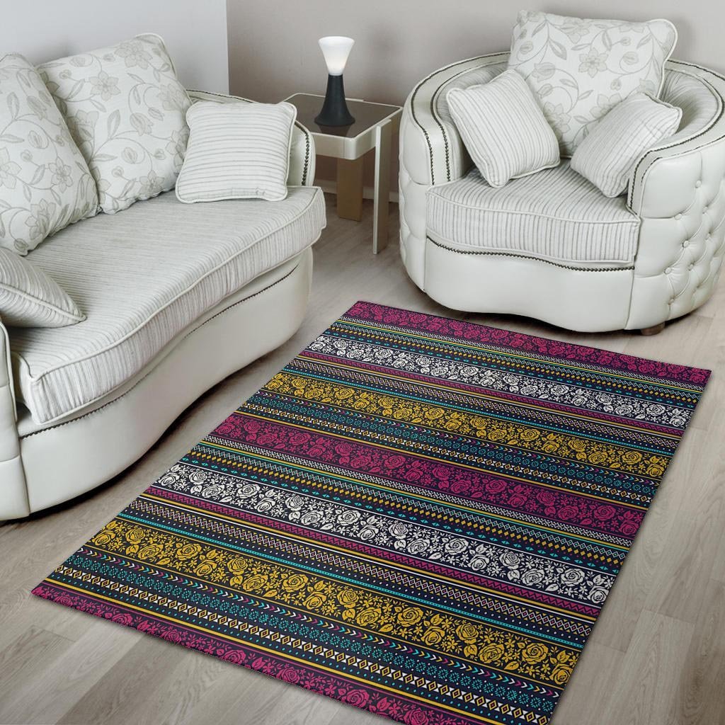 Multicolor Rose Floral Abstract Tribal Aztec Floor Mat-grizzshop