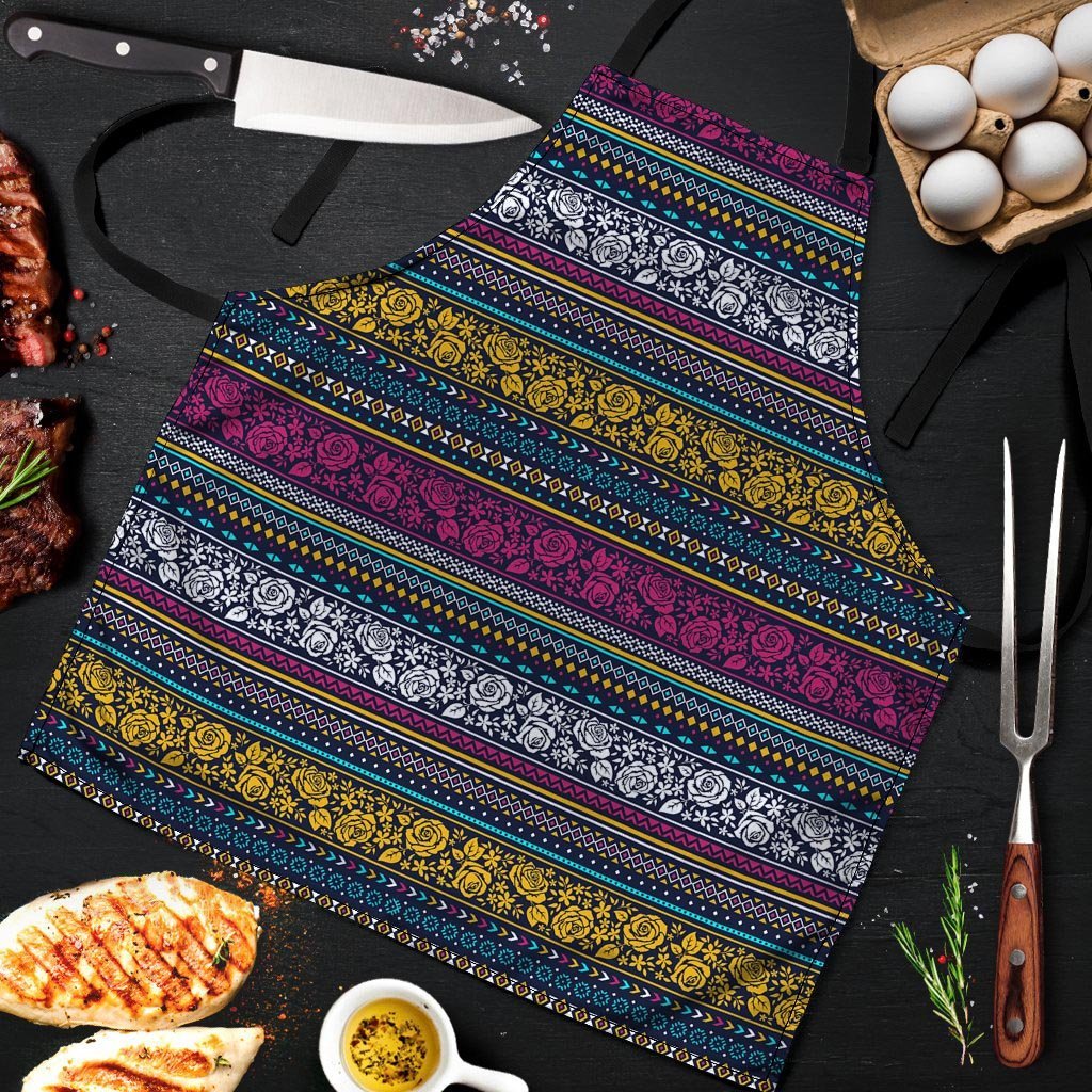 Multicolor Rose Floral Abstract Tribal Aztec Men's Apron-grizzshop