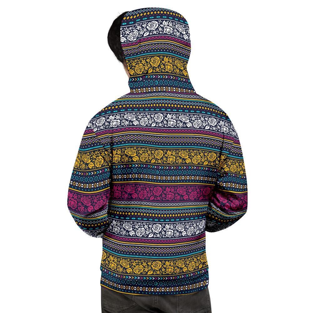 Multicolor Rose Floral Abstract Tribal Aztec Men's Hoodie-grizzshop
