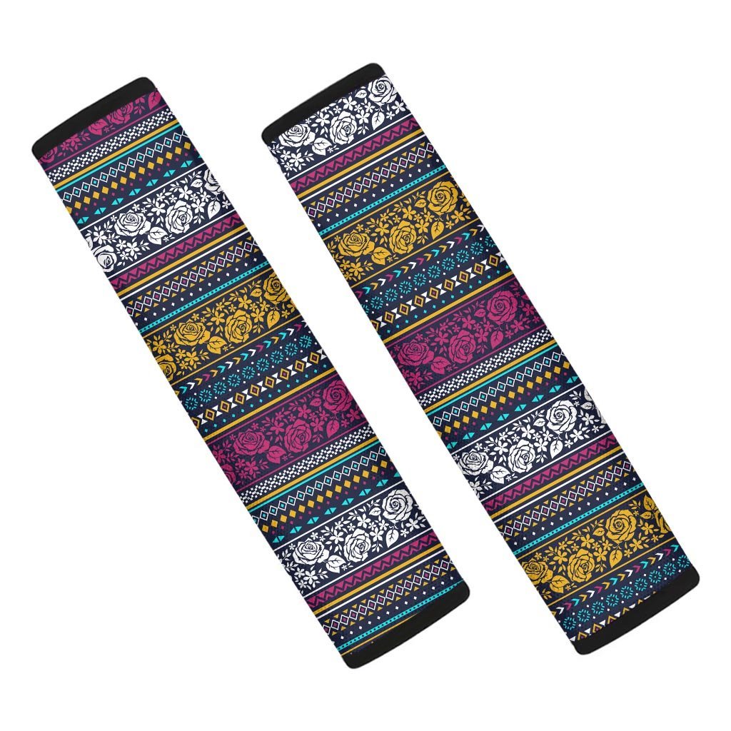 Multicolor Rose Floral Abstract Tribal Aztec Seat Belt Cover-grizzshop