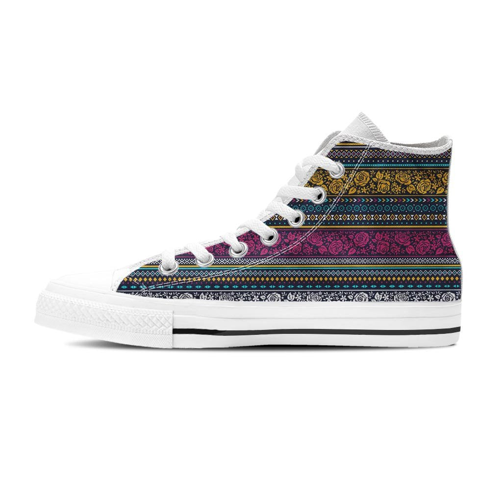 Multicolor Rose Floral Abstract Tribal Aztec Women's High Top Shoes-grizzshop