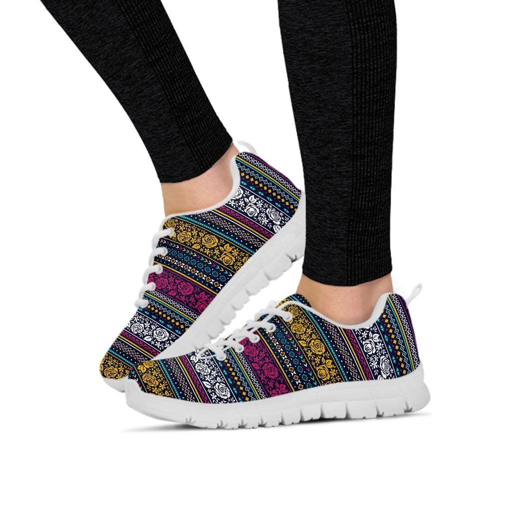 Multicolor Rose Floral Abstract Tribal Aztec Women's Sneakers-grizzshop