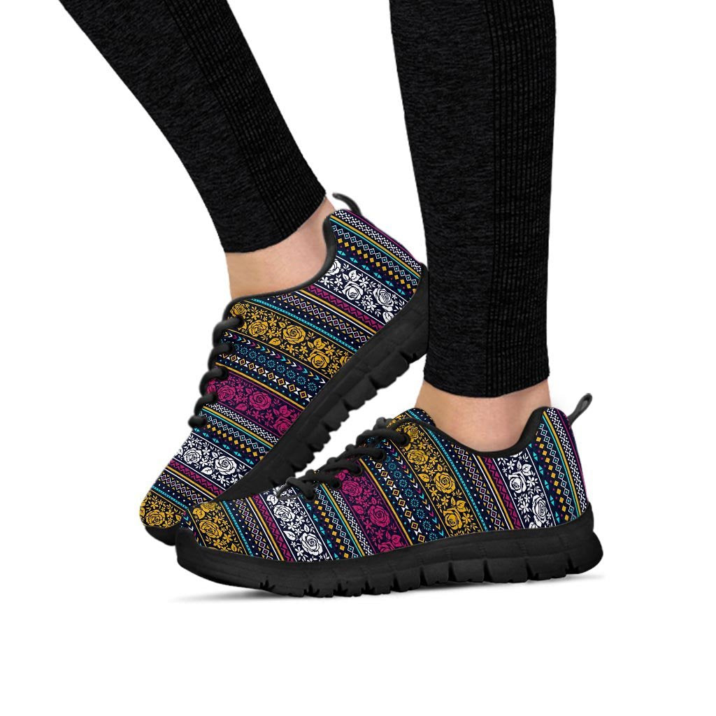 Multicolor Rose Floral Abstract Tribal Aztec Women's Sneakers-grizzshop