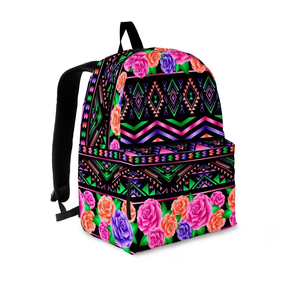 Multicolor Roses Ethnic Tribal Aztec Backpack-grizzshop