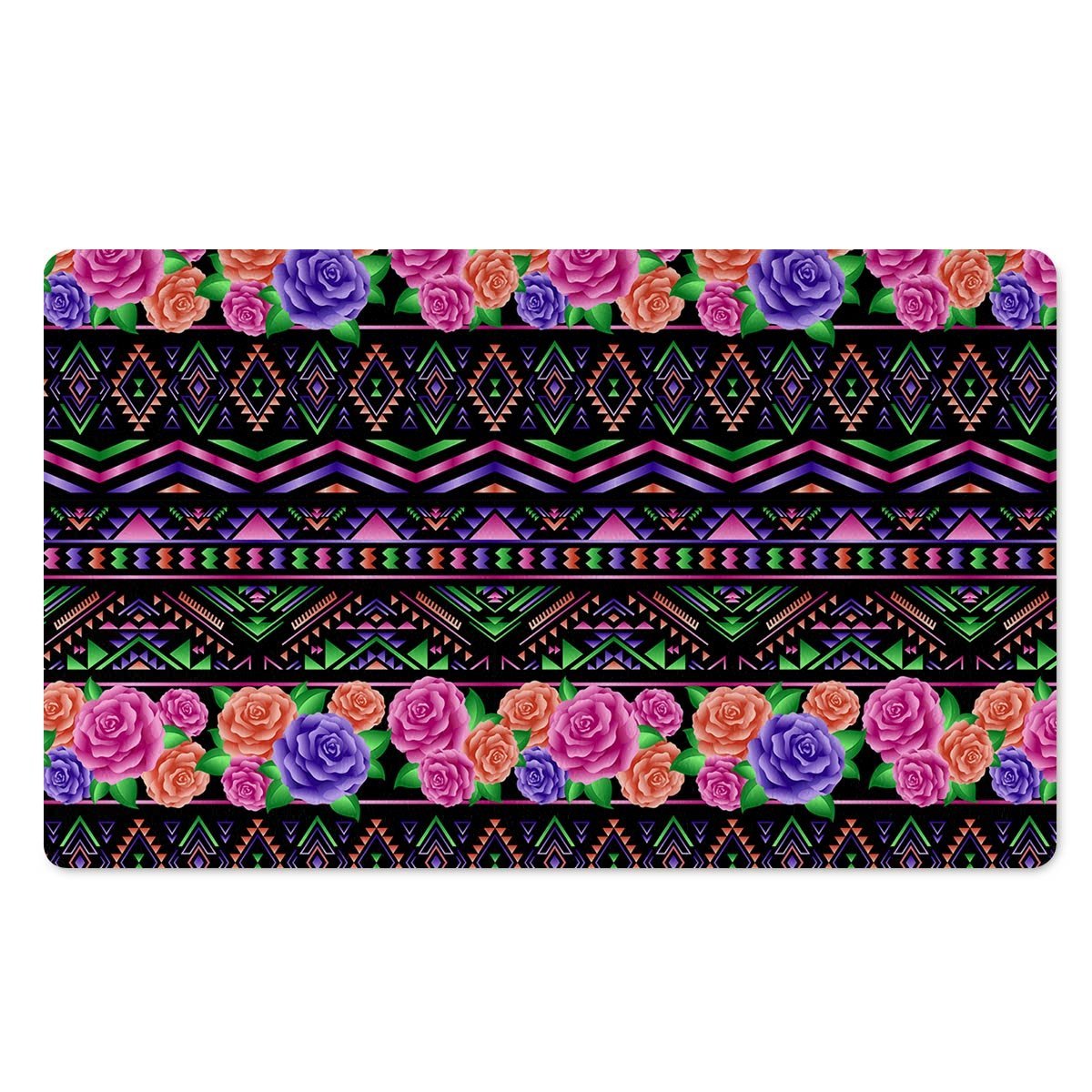 Multicolor Roses Ethnic Tribal Aztec Door Mat-grizzshop