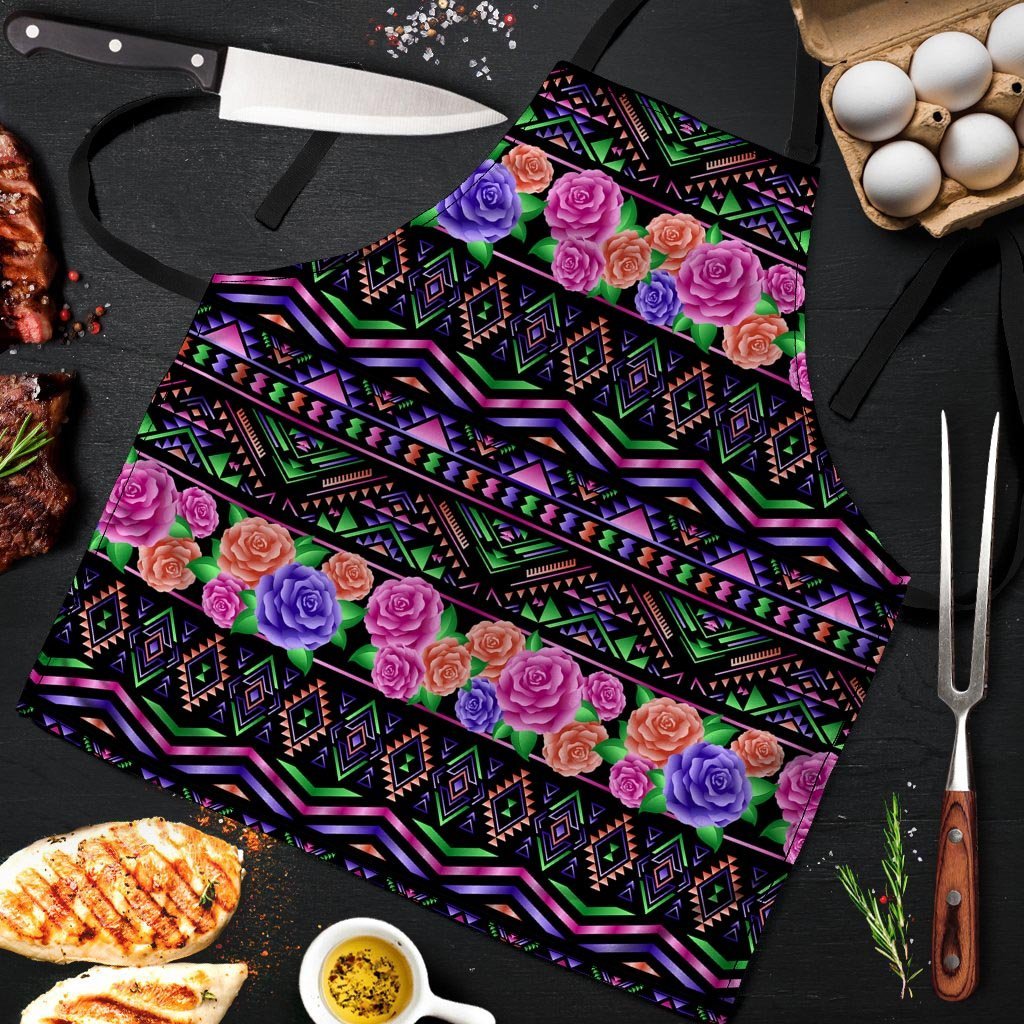 Multicolor Roses Ethnic Tribal Aztec Men's Apron-grizzshop