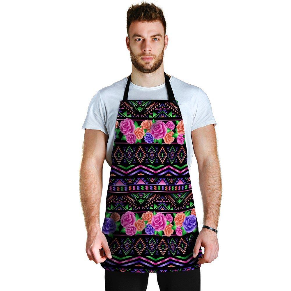 Multicolor Roses Ethnic Tribal Aztec Men's Apron-grizzshop