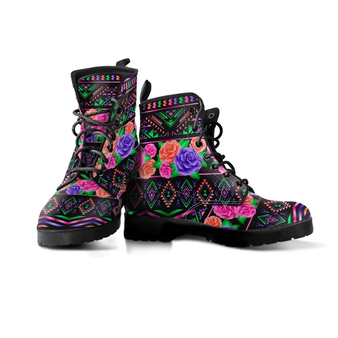 Multicolor Roses Ethnic Tribal Aztec Men's Boots-grizzshop