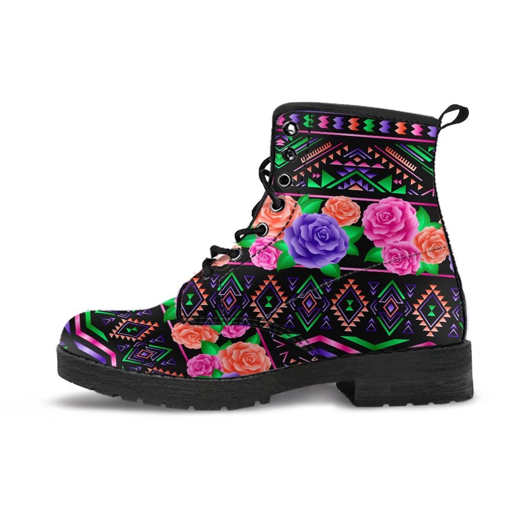 Multicolor Roses Ethnic Tribal Aztec Men's Boots-grizzshop