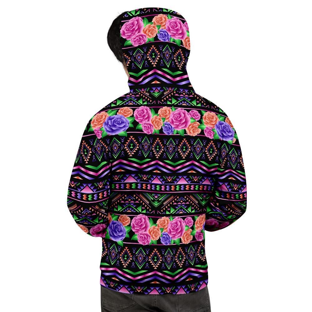 Multicolor Roses Ethnic Tribal Aztec Men's Hoodie-grizzshop