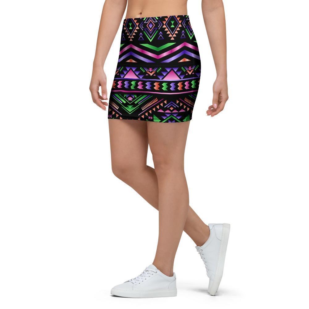 Multicolor Roses Ethnic Tribal Aztec Mini Skirt-grizzshop