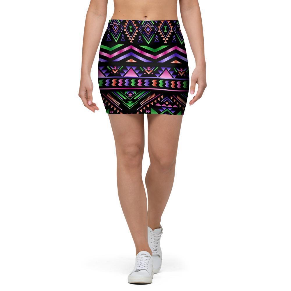 Multicolor Roses Ethnic Tribal Aztec Mini Skirt-grizzshop