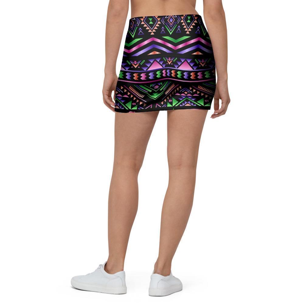 Multicolor Roses Ethnic Tribal Aztec Mini Skirt-grizzshop