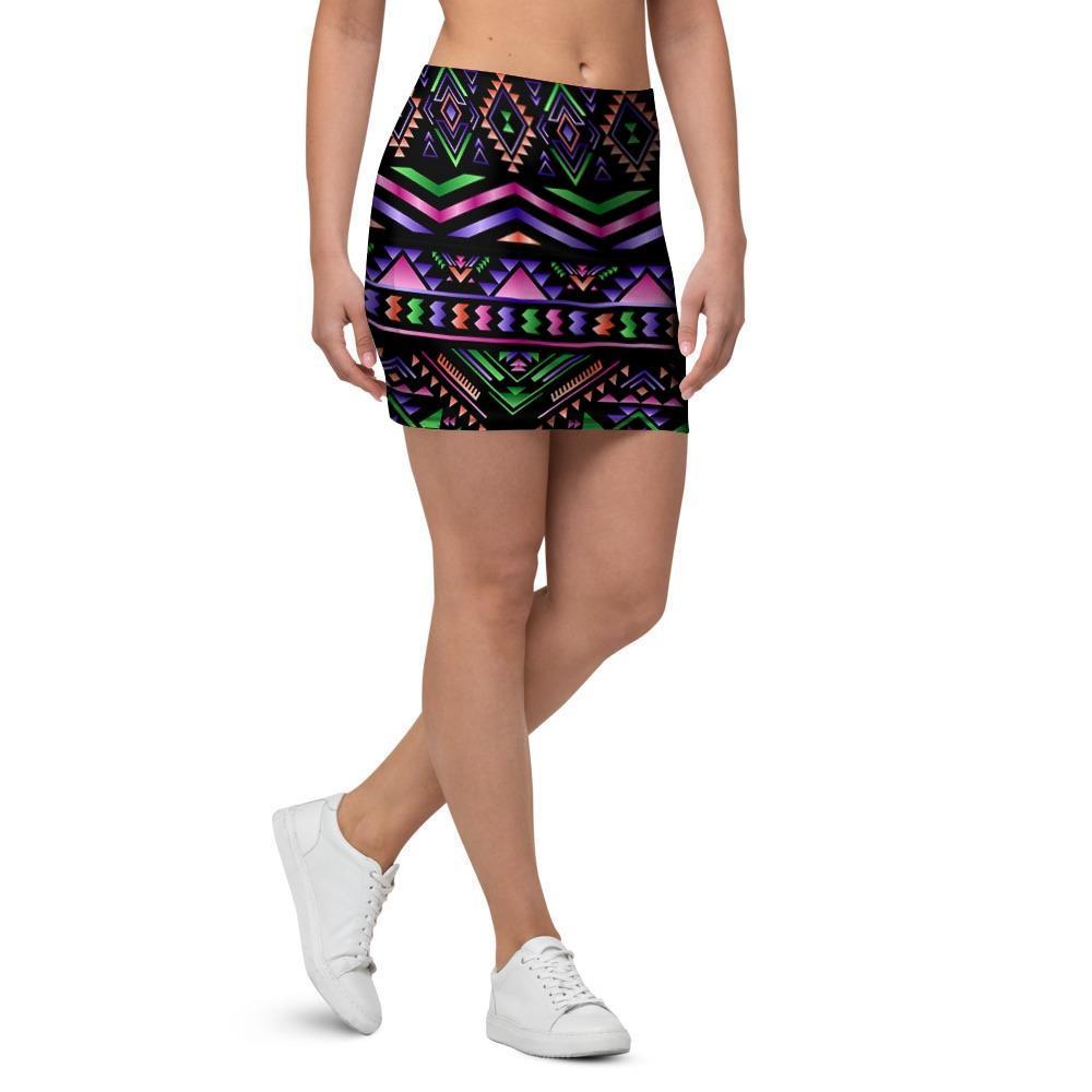 Multicolor Roses Ethnic Tribal Aztec Mini Skirt-grizzshop