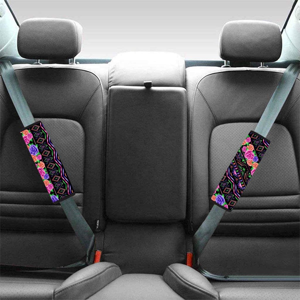 Multicolor Roses Ethnic Tribal Aztec Seat Belt Cover-grizzshop