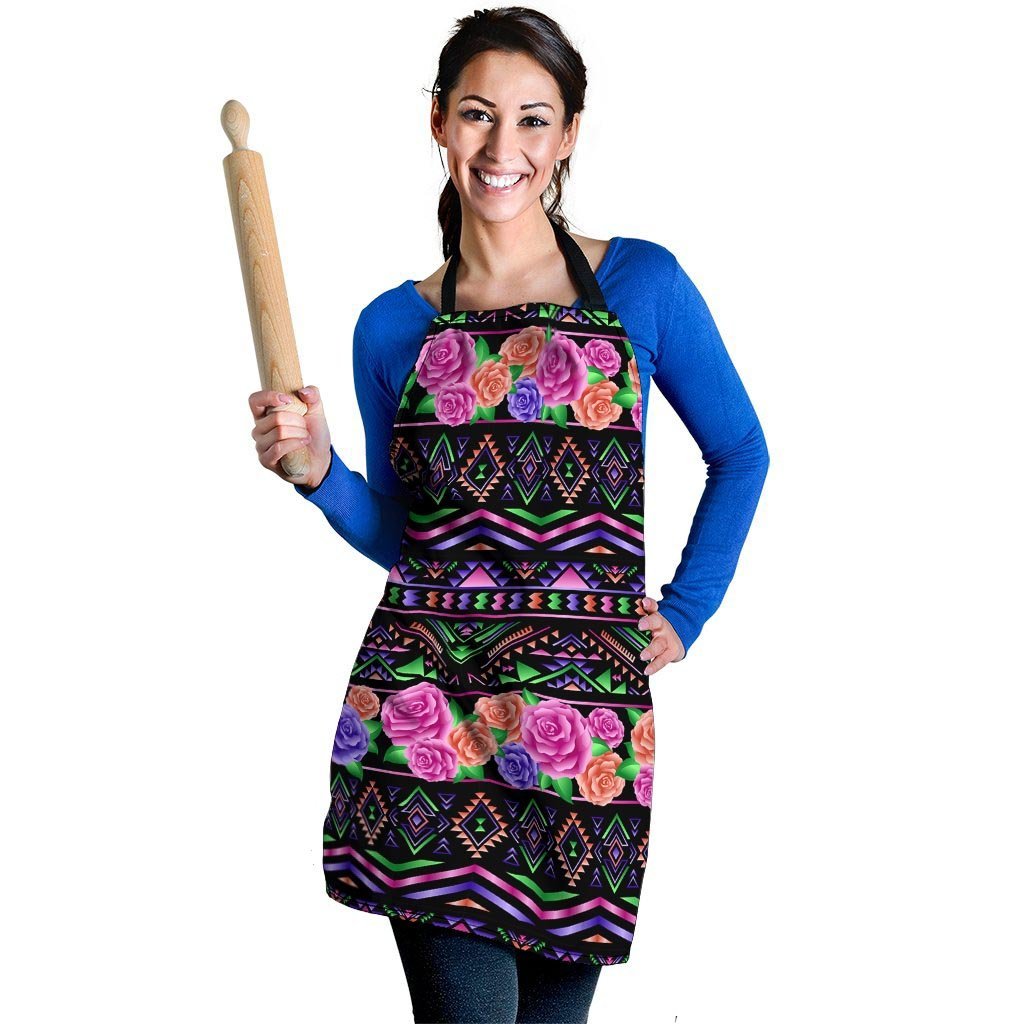 Multicolor Roses Ethnic Tribal Aztec Women's Apron-grizzshop