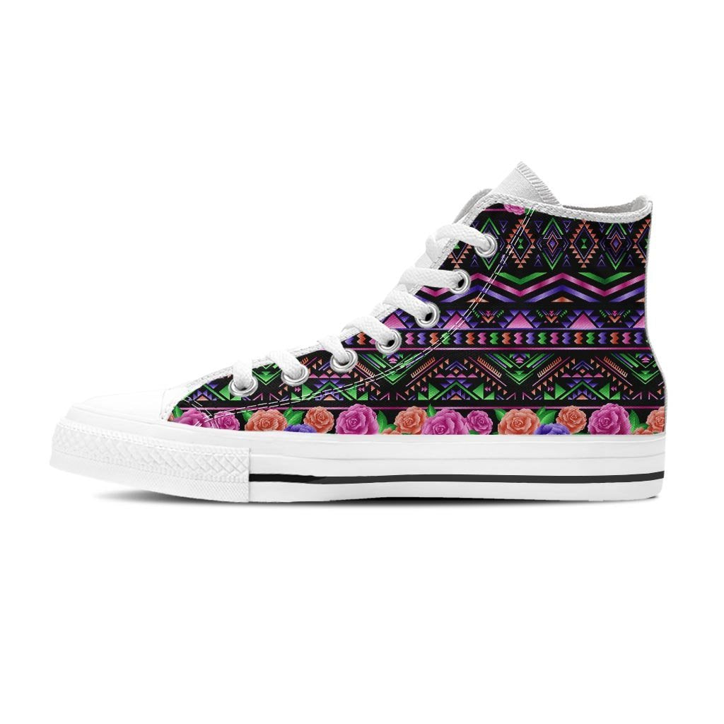 Multicolor Roses Ethnic Tribal Aztec Women's High Top Shoes-grizzshop