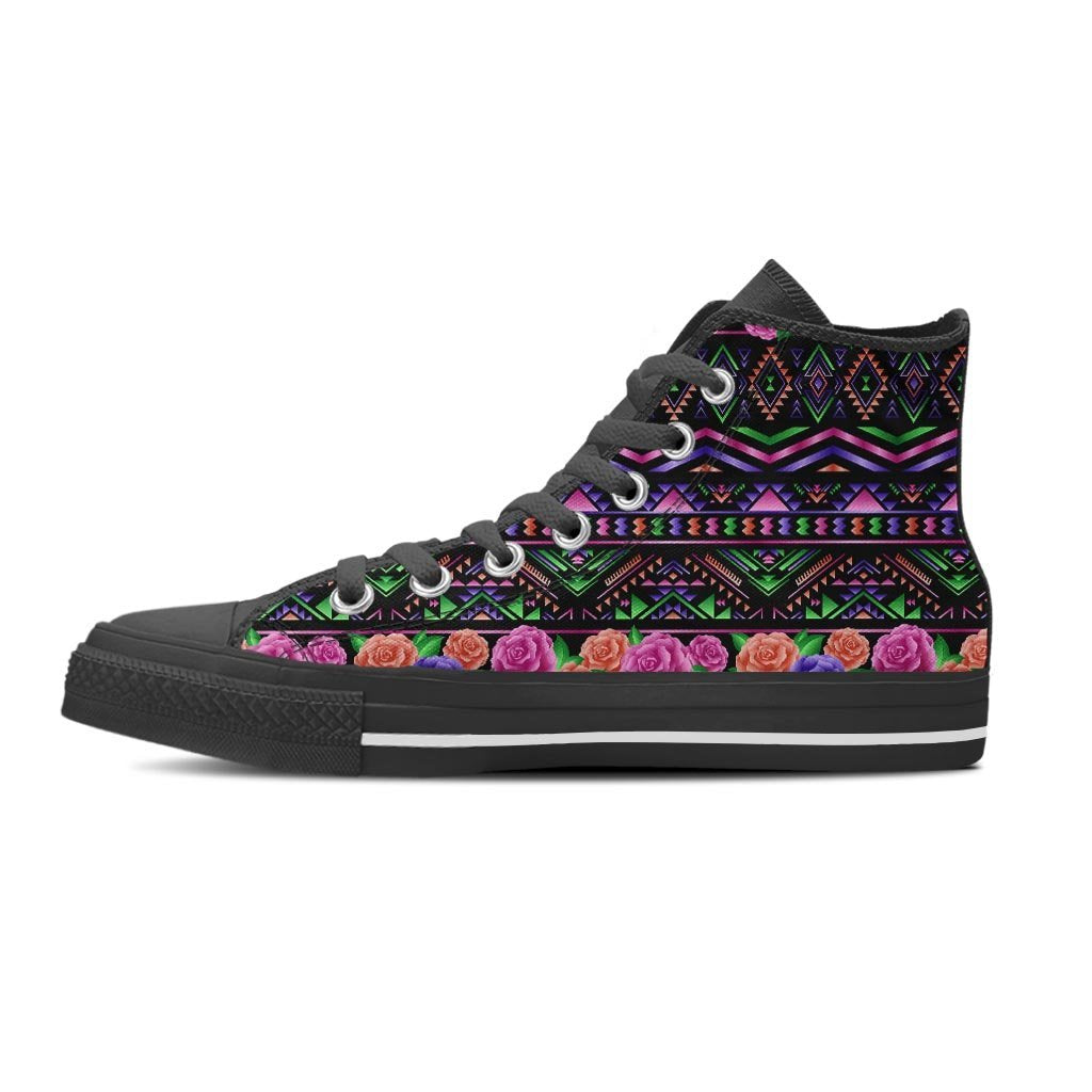 Multicolor Roses Ethnic Tribal Aztec Women's High Top Shoes-grizzshop